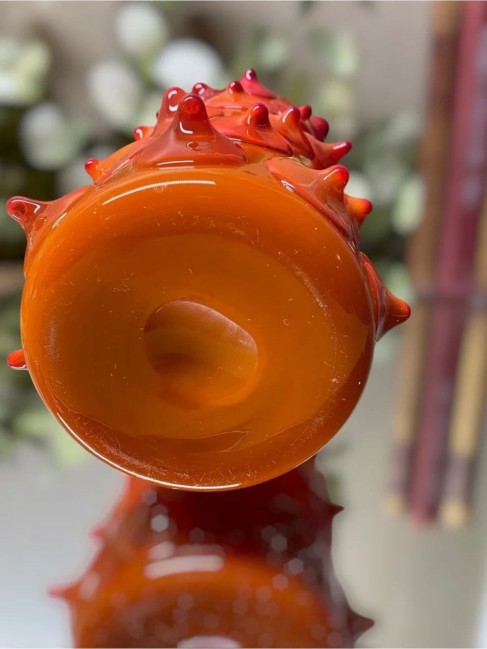 Vintage Large Applied Art Glass Vase Chunky 10 5/8” Tall Red Amberina Hand Blown